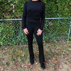 High Waisted Side Zip Pants Black SMALL